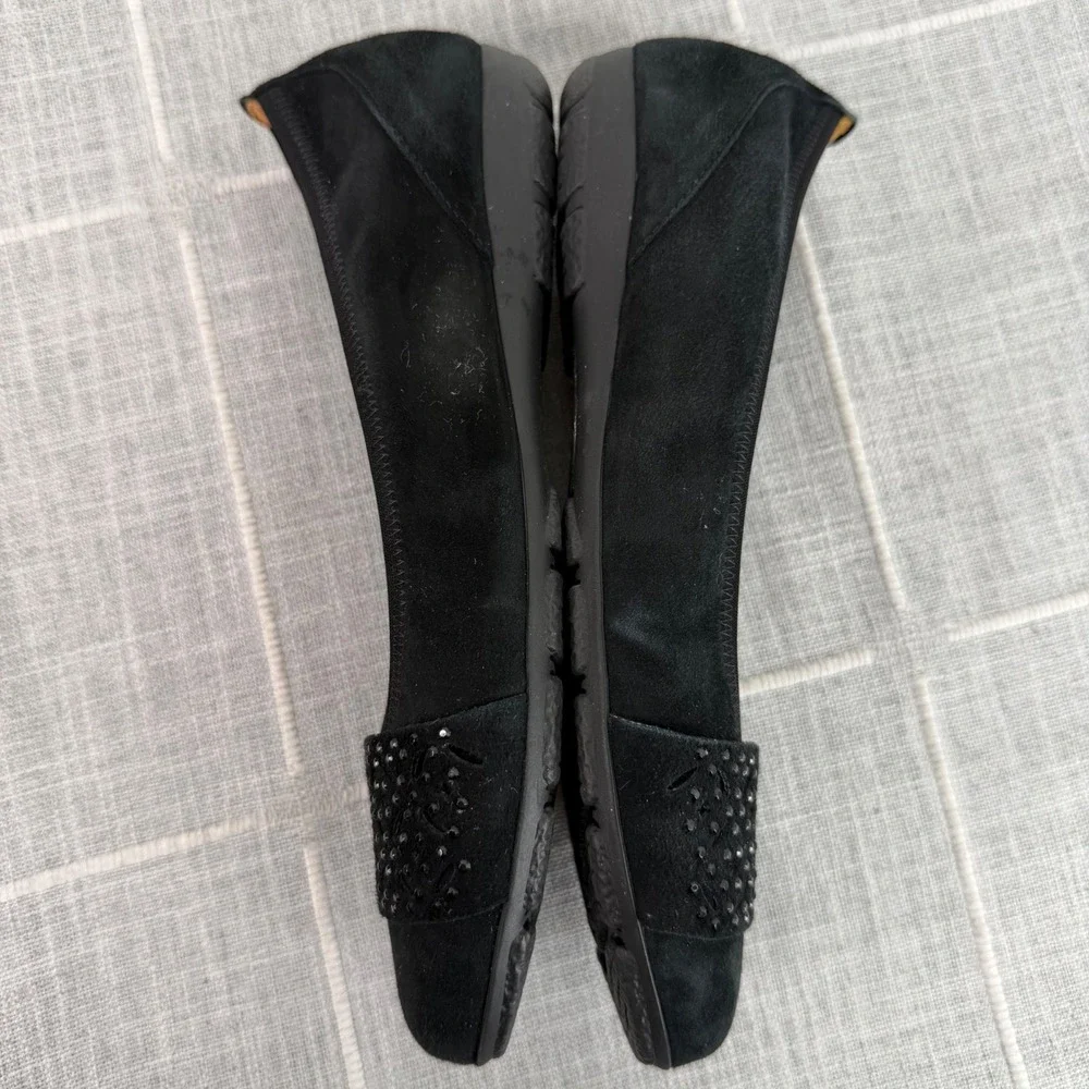 Gabor US 7.5 Black Flats Suede Laser Cut Rhinestone UK 5 Hovercraft‎ Sole